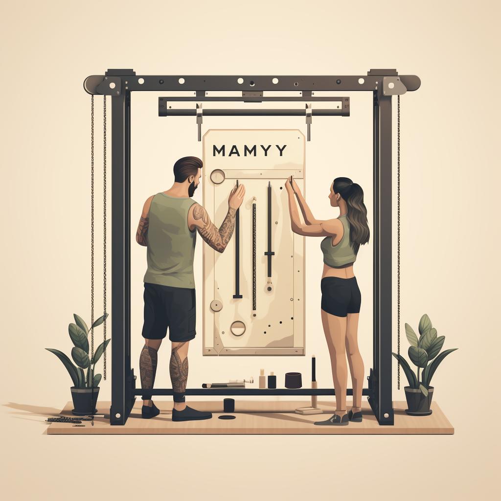 Two people assembling the frame of a Marcy Home Gym System