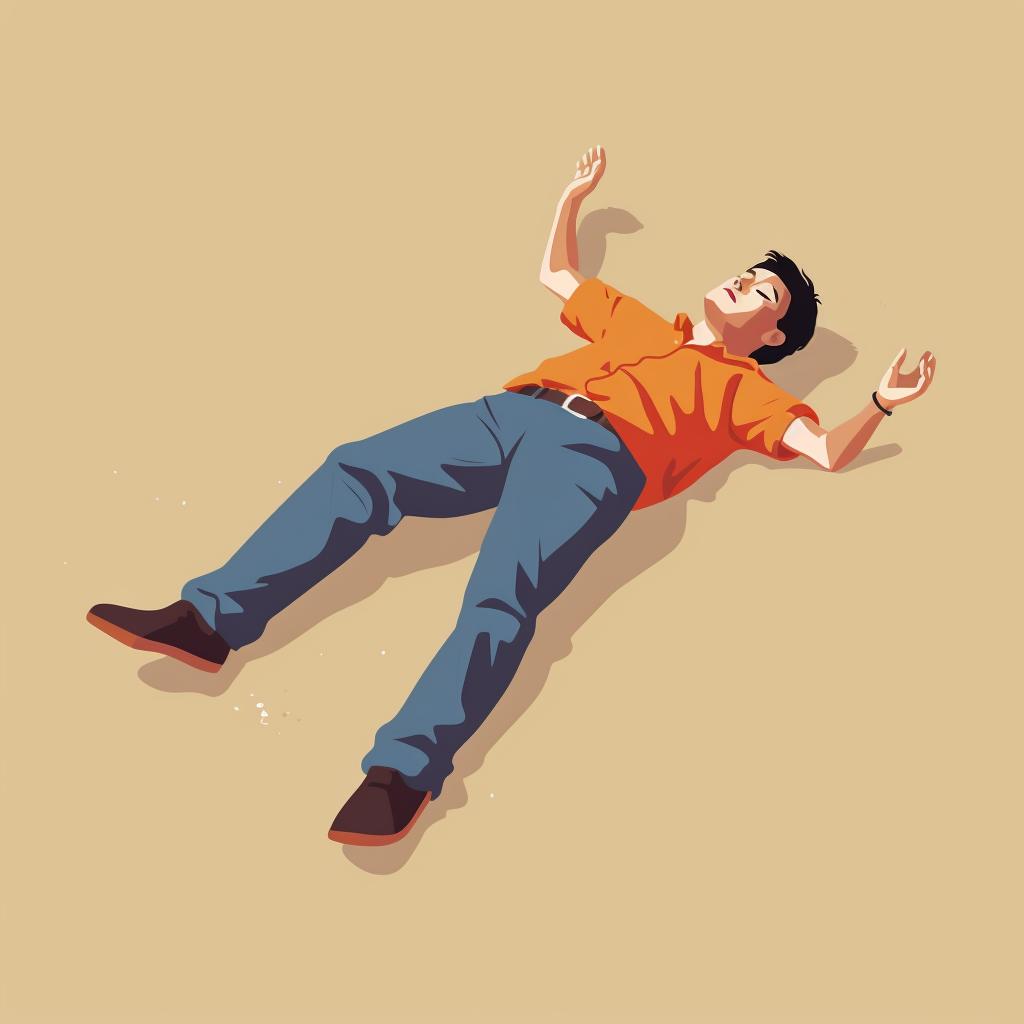 Person lying on their back with knees bent and feet on the ground