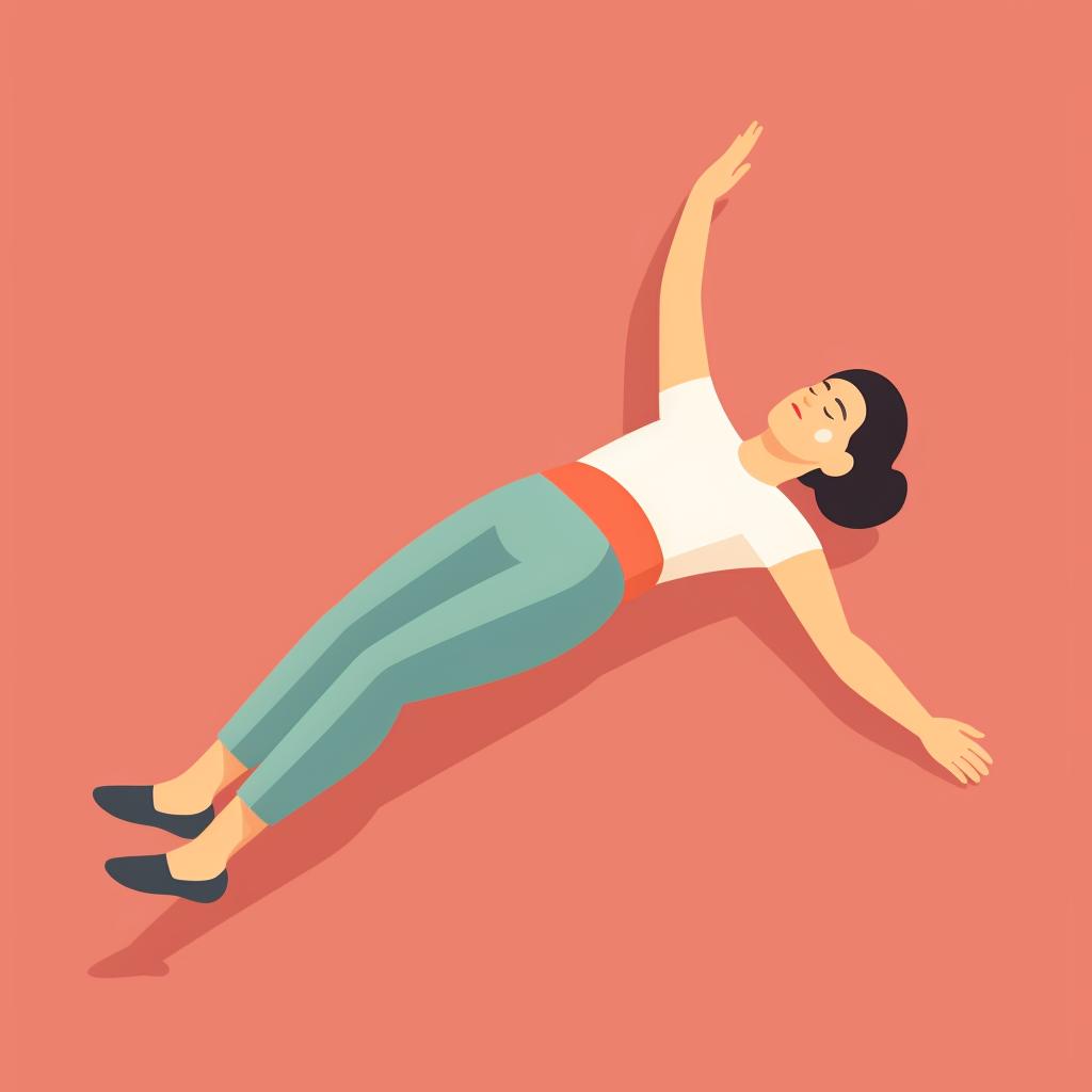 Person lying flat on their stomach with legs extended