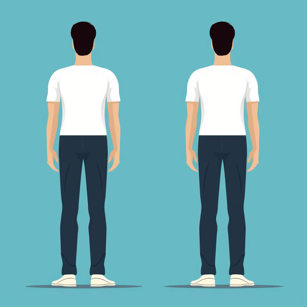 Person standing with feet shoulder-width apart and back straight