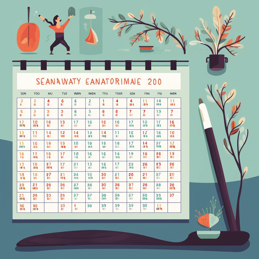 A calendar marked with regular yoga practice days